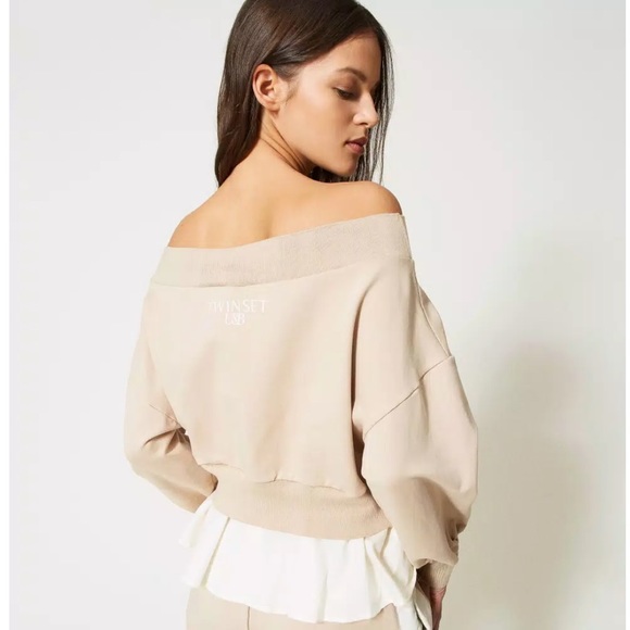 Twinset NWT Sweatshirt with poplin flounces size L - Picture 6 of 14